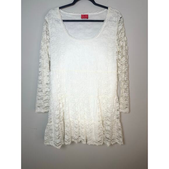V Cristina Dresses & Skirts - V Cristina Lace Mini Dress Sheer Long Sleeves Lined Size XL